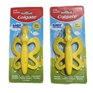 Colgate Baby Toothbrush & Teether X2 Butterfly Yellow BPA Free 0-12 Months New